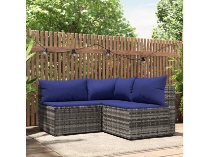 vidaXL 3-dielna záhradná sedacia súprava s podložkami sivá polyratan