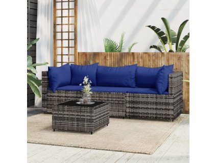 vidaXL 4-dielna záhradná sedacia súprava a vankúše polyratan sivá