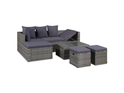 vidaXL 4-dielna záhradná sedacia súprava s vankúšmi polyratanová sivá