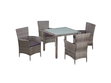 vidaXL 5-dielna vonkajšia jedálenská súprava s vankúšmi polyratan sivá