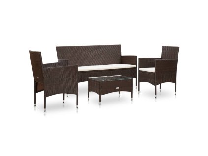 vidaXL 4-dielna záhradná sedacia súprava+podložky, polyratan, hnedá