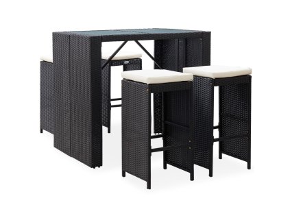 vidaXL 5-dielna vonkajšia barová súprava, polyratan a sklo, čierna