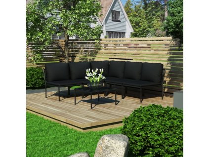 vidaXL 6-dielna záhradná sedacia súprava s podložkami čierna PVC