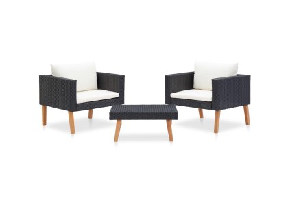 vidaXL 3-dielna záhradná sedacia súprava+podložky, polyratan, čierna