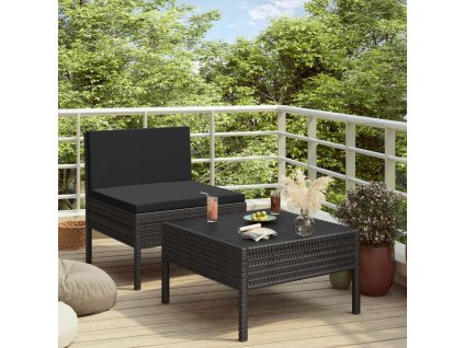 vidaXL 2-dielna záhradná sedacia súprava+podložky, polyratan, čierna