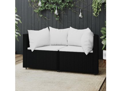 vidaXL Záhradné rohové pohovky s podložkami 2 ks čierne polyratan