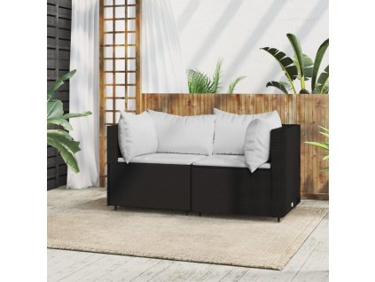 vidaXL Záhradné rohové pohovky s podložkami 2 ks čierne polyratan