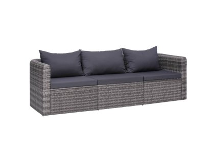 vidaXL 3-dielna záhradná sedacia súprava s vankúšmi sivá polyratanová