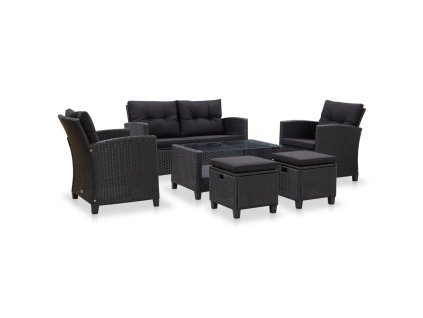 vidaXL 6-dielna záhradná sedacia súprava+podložky, polyratan, čierna