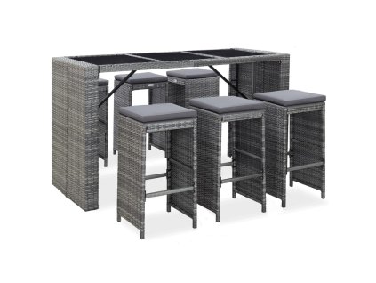 vidaXL 7-dielna záhradná barová súprava s vankúšmi sivá polyratanová