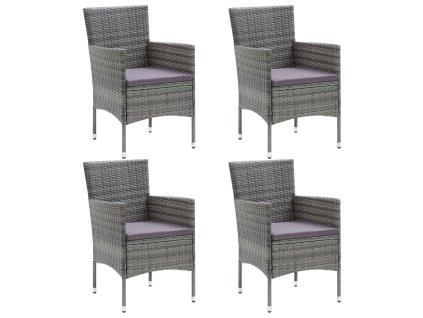 vidaXL Záhradné jedálenské stoličky 4 ks polyratanové sivé