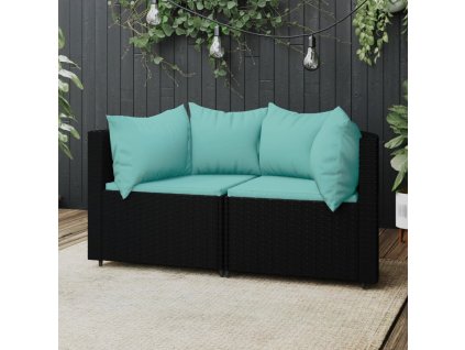 vidaXL Záhradné rohové pohovky s podložkami 2 ks čierne polyratan