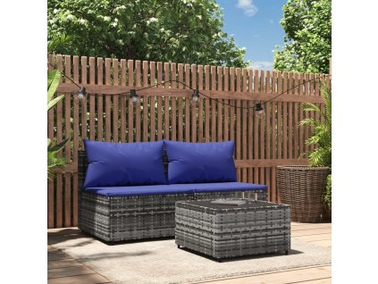 vidaXL 3-dielna záhradná sedacia súprava s podložkami sivá polyratan