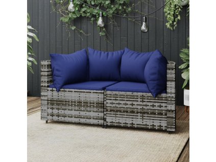 vidaXL Záhradné rohové pohovky s podložkami 2 ks sivé polyratan