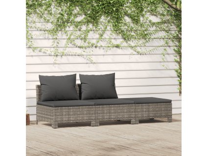 vidaXL 3-dielna záhradná sedacia súprava s podložkami sivá polyratan