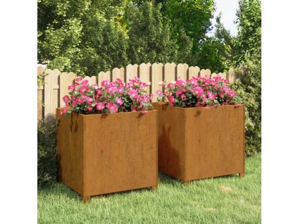 vidaXL Kvetináče s nohami 2 ks 49x47x50 hrdzavé cm korténová oceľ