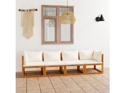 vidaXL 4-miestna záhradná lavica s vankúšmi krémová akáciový masív