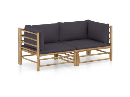 vidaXL 2-dielna záhradná sedacia súprava tmavosivé vankúše bambus