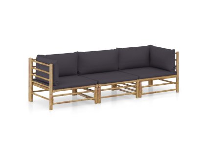 vidaXL 3-dielna záhradná sedacia súprava, tmavosivé podložky, bambus