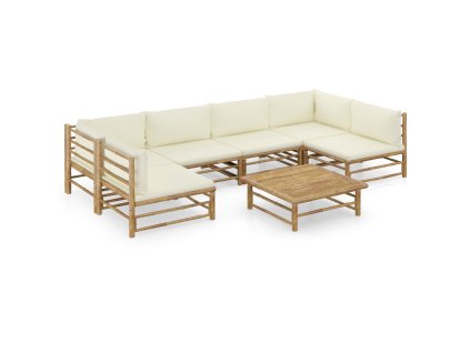 vidaXL 7-dielna záhradná sedacia súprava, krémové podložky, bambus
