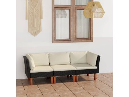 vidaXL 3-miestna záhradná pohovka s podložkami čierna polyratan