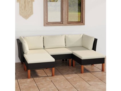 vidaXL 5-dielna záhradná sedacia súprava s podložkami čierna polyratanová