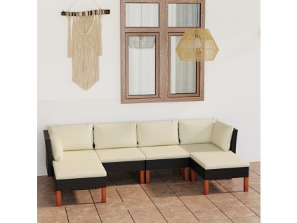 vidaXL 6-dielna záhradná sedacia súprava s podložkami čierna polyratanová