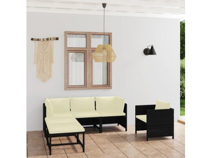 vidaXL 6-dielna záhradná sedacia súprava s vankúšmi polyratan čierna