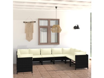 vidaXL 9-dielna záhradná sedacia súprava s podložkami čierna polyratanová