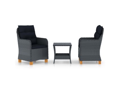 vidaXL 3-dielna záhradná sedacia súprava+podložky, polyratan,tmavosivá