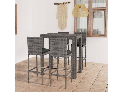 vidaXL 5-dielna vonkajšia barová súprava s vankúšmi sivá polyratanová