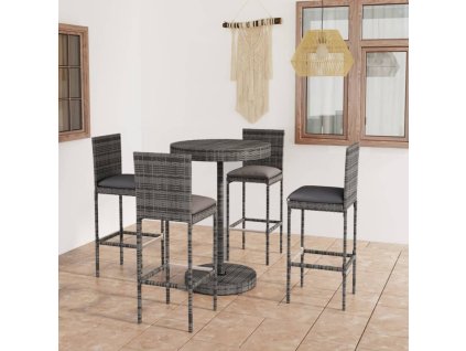 vidaXL 5-dielna záhradná barová súprava s vankúšmi sivá polyratanová