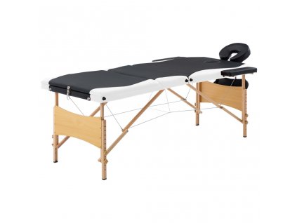 vidaXL Skladací masážny stôl, 3 zóny, drevo, čierno biely