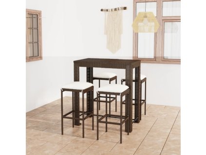 vidaXL 5-dielna záhradná barová súprava s vankúšmi polyratanová hnedá