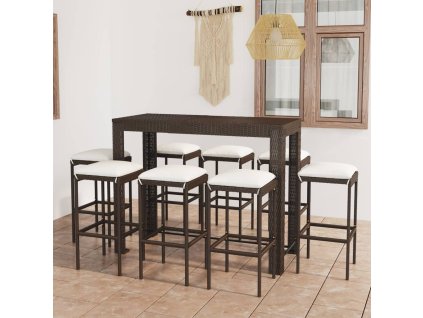 vidaXL 9-dielna záhradná barová súprava s vankúšmi polyratanová hnedá