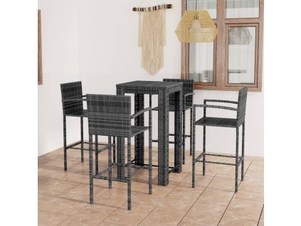 vidaXL 5-dielna vonkajšia barová súprava s opierkou polyratanová sivá