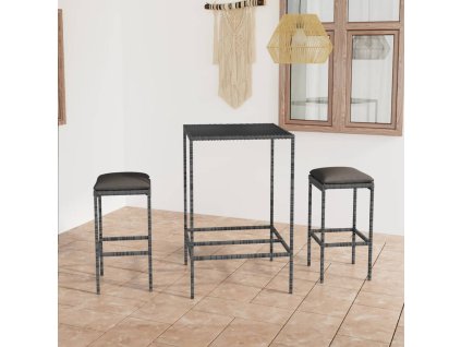 vidaXL 3-dielna záhradná barová súprava s podložkami sivá polyratanová