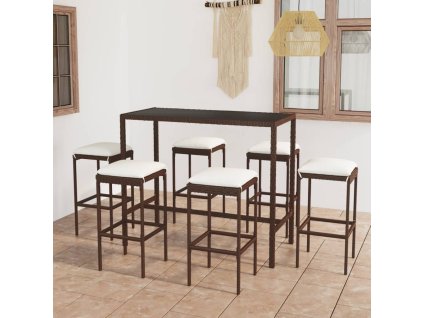 vidaXL 7-dielna záhradná barová súprava s vankúšmi polyratanová hnedá