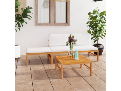 vidaXL 4-dielna záhradná súprava s krémovými podložkami tíkový masív