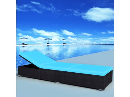 vidaXL Záhradné ležadlo s podložkou, polyratan, čierne