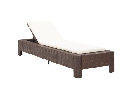 vidaXL Opaľovacie lehátko s vankúšom hnedé polyratanové