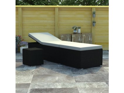 vidaXL Záhradné ležadlo s vankúšom a čajovým stolíkom krémovo-biele polyratanové