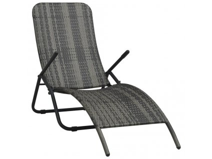 vidaXL Skladacie lehátko sivé polyratanové