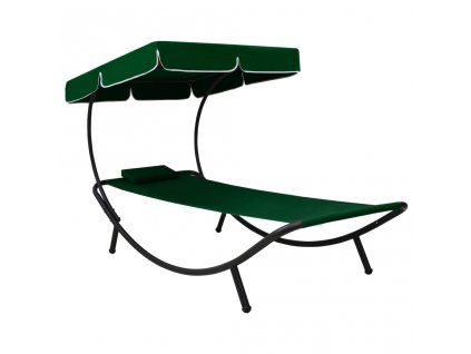 vidaXL Záhradná posteľ s baldachýnom a vankúšom, zelená