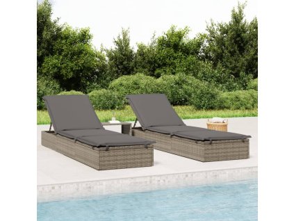 vidaXL Lehátko so stolíkom sivé polyratanové