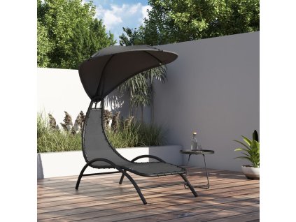 vidaXL Lehátko so strieškou tmavosivé 167x80x195 cm látka a oceľ