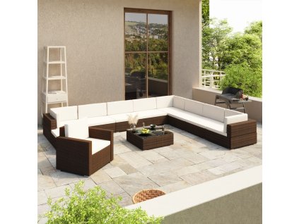 vidaXL 12-dielna záhradná sedacia súprava hnedá polyratanová