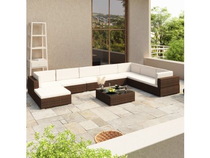 vidaXL 8-dielna záhradná sedacia súprava+podložky, hnedá, polyratan