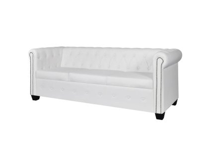 vidaXL 3-miestna pohovka Chesterfield, umelá koža, biela