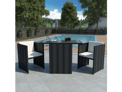 vidaXL 3-dielna bistro súprava s vankúšmi čierna polyratanová